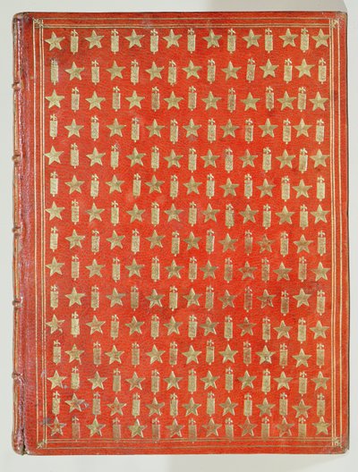Copertina di un libro di proprietà del Cardinale Mazarin, con le finiture che mostrano gli emblemi cardinalizi di stelle e fasci, 1644 da French School