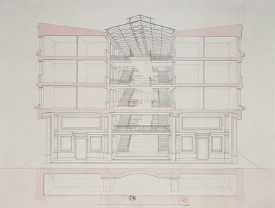 Sezione trasversale di una casa nello sviluppo abitativo di Napoleone, 58 rue Rochechouart, Parigi, 1849 da French School