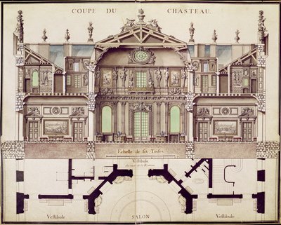Piano in sezione del Castello di Marly, 1714 da French School
