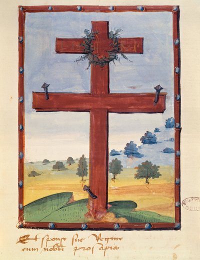 Croce di Lorena, miniatura da un manoscritto relativo a Renato II (1451-1508) Duca di Lorena da French School