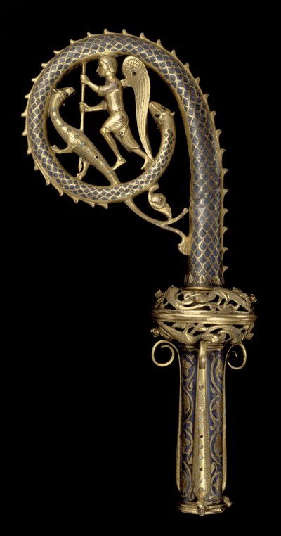 Testa di pastorale raffigurante San Michele che sconfigge il drago, Limoges, c.1220-30 da French School