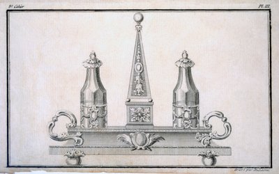 Set di oliere su supporto, da un libro di modelli di disegni di metalli neoclassici di Duhamel, c.1770-80 da French School
