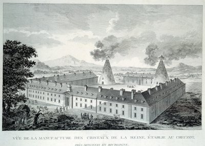 Opere di cristallo della regina Maria Antonietta a Creusot vicino a Moncenis in Borgogna. Incisione del 1787. Le Creusot, Ecomuseo da French School