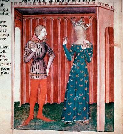 Ciclo di Re Artù: Cavaliere Lancillotto del Lago e Regina Ginevra. Miniatura dal manoscritto 