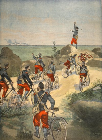 Servizio ciclistico lungo la costa di Cuba, illustrazione da Le Petit Journal: Supplement illustre, 1898 da French School