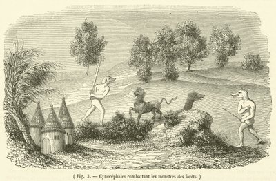 Cinocefali che combattono i mostri delle foreste da French School