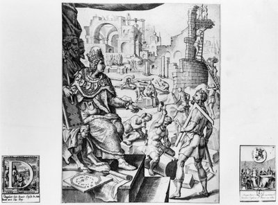 Dagoberto I (605-39), Re dei Franchi, che sovrintende alla costruzione della Basilica di Saint-Denis da French School