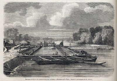 Diga esplosa sulla Senna a Suresnes nel 1866 - Incisione - Le Monde Illustré 1866 da French School