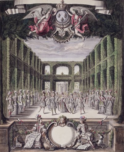 Danza in un giardino formale, da una collezione intitolata Les Menus Plaisirs du Roi da French School