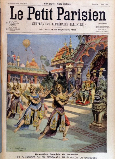 Danzatori del re Sissovath al padiglione della Cambogia, esposizione coloniale di Marsiglia - in "Le Petite Parisien" del 17/06/1906. da French School