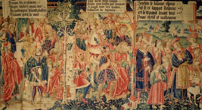 Daniele interroga gli Anziani, gli Anziani condotti alla loro esecuzione e Susanna che piange sulla via del suo processo, pannello destro dalla Storia di Susanna da French School