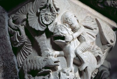 Davide che uccide il leone (dettaglio di un capitello) c.1130 da French School