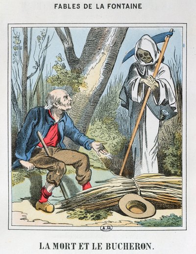 La Morte e il Boscaiolo (incisione colorata) da French School