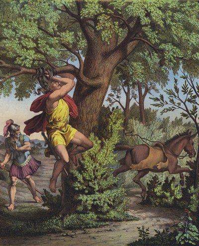 Morte di Assalonne, figlio del re Davide, catturato per la testa nei rami di una quercia nella battaglia della foresta di Efraim da French School