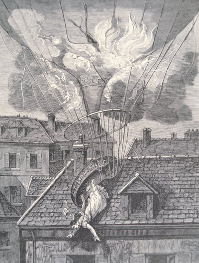 Morte di Madame Blanchard in un incidente aeronautico nel 1819 da French School