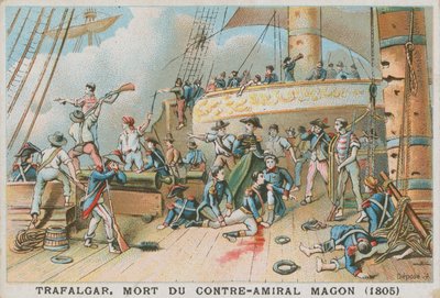 Morte del contrammiraglio francese Magon nella battaglia di Trafalgar, 1805 da French School