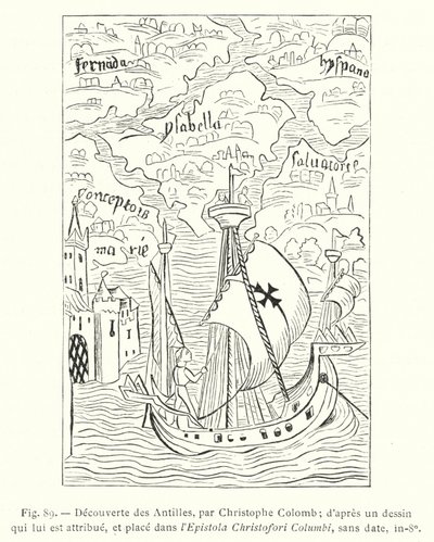 Scoperta delle Antille, da Cristoforo Colombo; da un disegno che gli è attribuito, e posto nell