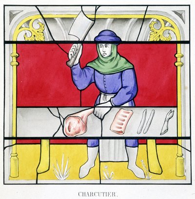 Delicatessen. Fac simile di una vetrata del Medioevo in "Histoire de la peinture sur verre" di Ferdinand de Lasteyrie da French School