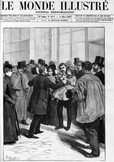 Dimostrazione in onore del generale Boulanger alla stazione di Clermont Ferrand (Clermont-Ferrand), in "The Illustrous World" nel 1888 da French School