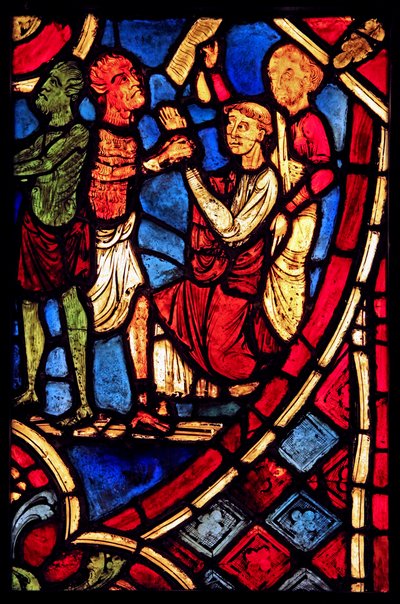 Teofilo fa un patto con un diavolo; dalla chiesa di Varennes-Jarcy (originariamente dall