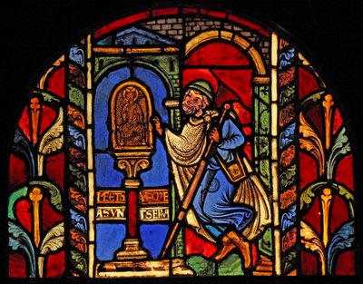 Scena dalla vita di San Nicola: un debitore ha perso i suoi soldi e si rivolge alla statua di San Nicola, che sovrintende a tali questioni da French School