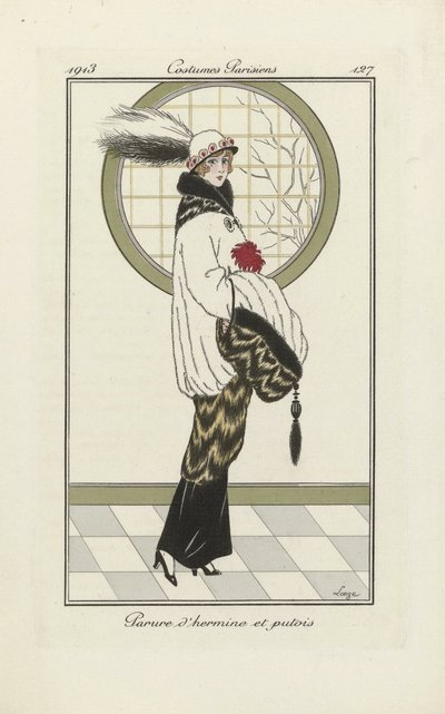 Design per Ensemble di ermellino e faina, da Costumes Parisien, pub.1913 da French School