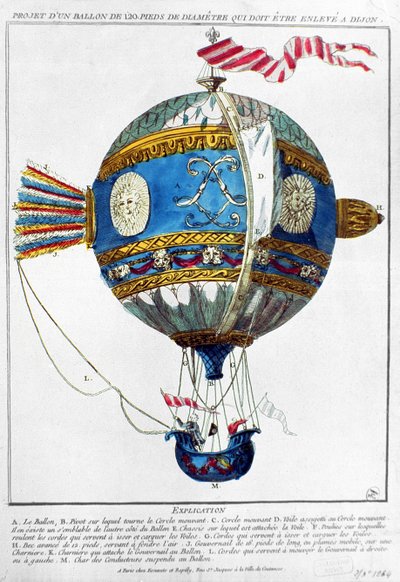 Progetto per un pallone aerostatico con un diametro di 120 piedi per decollare a Digione, c.1784 da French School