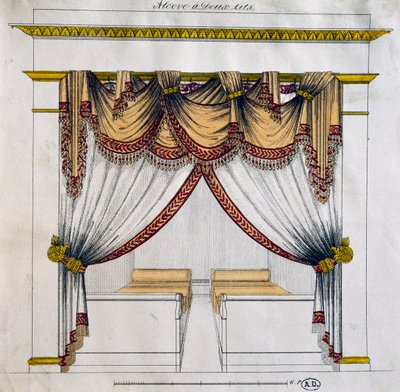 Progetto di alcova con due letti (periodo Primo Impero), illustrazione, Francia da French School