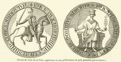 Disegno del sigillo di re Giovanni, da lui apposto ai preliminari di pace presentati dai baroni (incisione) da French School