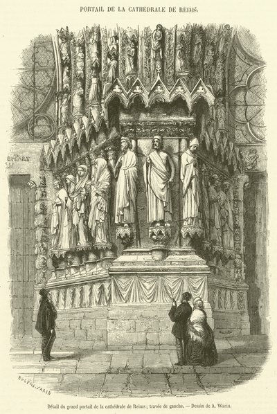 Dettaglio del grande portale della cattedrale di Reims, navata di sinistra da French School