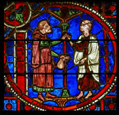 (dettaglio) da una vetrata raffigurante scene dal miracolo di Teofilo da French School