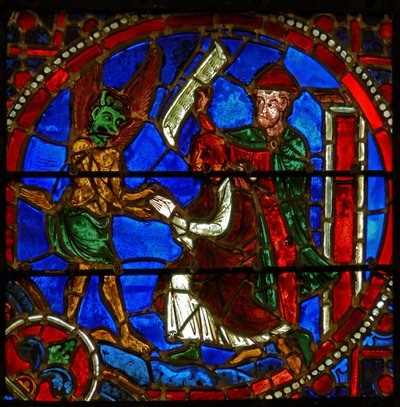 (dettaglio) da una vetrata raffigurante scene dal miracolo di Teofilo da French School