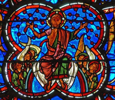 Dettaglio di una finestra raffigurante il Giudizio Universale: Cristo da French School