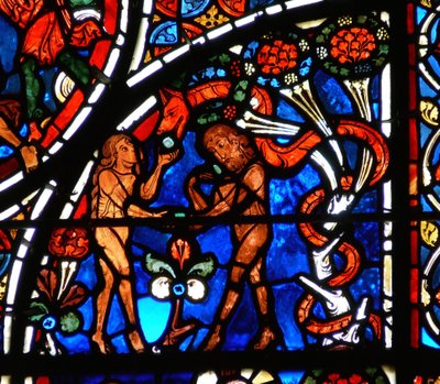 (dettaglio) la parabola del Buon Samaritano: Adamo ed Eva tentati dal Serpente da French School