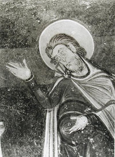 (dettaglio) di San Savino, da un affresco che raffigura San Savino e San Cipriano liberati dalle bestie, c.1100 (affresco) da French School