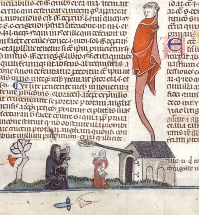 Dettaglio di una scena di bas-de-page di un eremita seduto fuori da una taverna che beve birra da French School