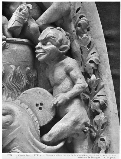 Diavolo che alimenta il fuoco, dal Giudizio Universale della Cattedrale di St. Etienne a Bourges (dettaglio) da French School