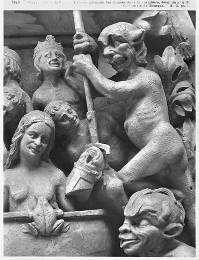 Diavolo che spinge un vescovo nel fuoco, dal Giudizio Universale della Cattedrale di St. Etienne a Bourges (dettaglio) da French School