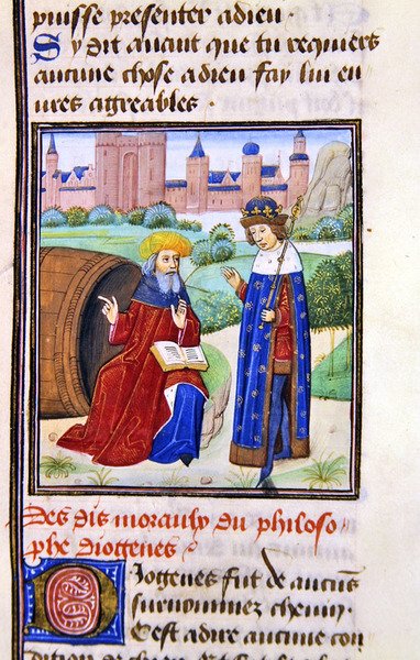 Diogene, da Histoire des Philosophes, fine XV secolo (pergamena) da French School