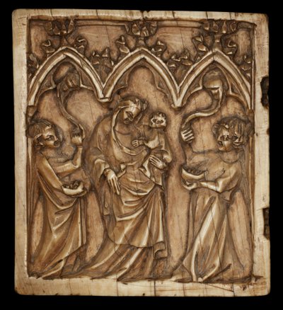 Pannello di dittico con Vergine e Bambino e due angeli, 1375-1400 da French School