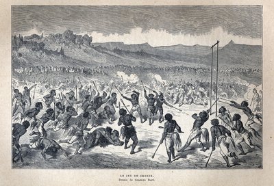Scoperta del Canada: Sport. Il gioco di lacrosse degli indiani americani. Disegno di Gustave Doré. Incisione della fine del XIX secolo in 