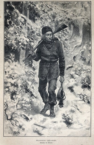 Scoperta del Canada: ritratto di un cacciatore canadese nella foresta. da French School