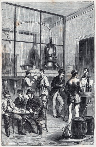 Negozio di distillatori a Parigi nel XIX secolo - Incisione in 