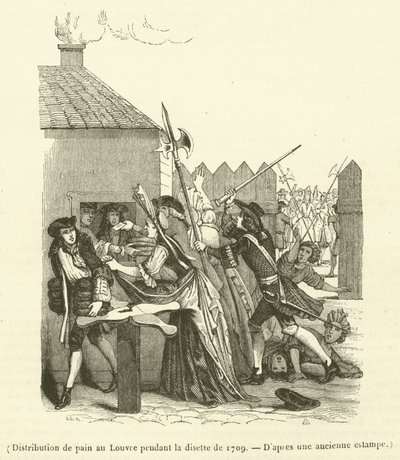 Distribuzione di pane al Louvre durante la penuria alimentare del 1709 (incisione) da French School