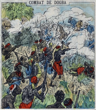Battaglia di Dogba tra la forza di spedizione del Generale Dodds e le truppe di Behanzin. Dahomey da French School