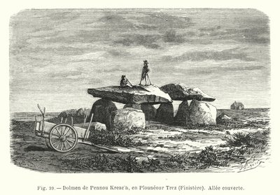 Dolmen di Pennou Kreach, a Plouneour Trez, Finistère, corridoio coperto da French School