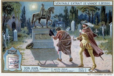 Don Giovanni: Atto II, Scena X, Don Giovanni al cimitero e statua del Comandante - chromo Liebig da French School
