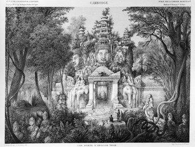 Portale di Angkor Thom, illustrazione da Atlas du voyage dexploration en Indochine, 1866-68 di Doudart de Lagree, pubblicato nel 1873, Parigi, Hachette da French School