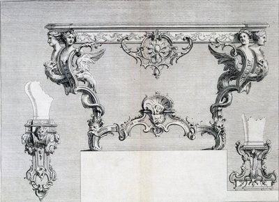 Candelabro a doppio ramo con elementi rococò e classici, da un libro di modelli di disegni di metalli neoclassici di Duhamel, c.1770-80 da French School