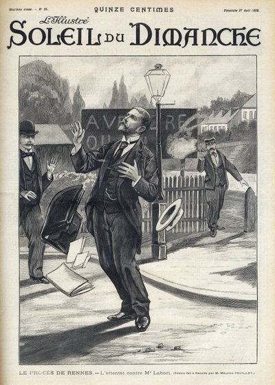 Affare Dreyfus - Tentato omicidio di Maître Labori durante il processo di Rennes - Attacco contro Mr. Fernand Labori (1860-1917), avvocato difensore di Alfred Dreyfus (1859-1935), colpito da un proiettile alla schiena a Rennes mentre si recava al luogo del da French School